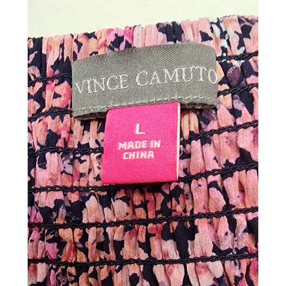 Vince Camuto  Pink Floral Smocked Square Neck Long Sleeve Blouse With Ruffle Hem - Picture 7 of 11